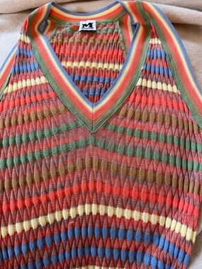 Missoni Rainbow Ribbed V-Neck Knit Tank — Red, Green, Blue, Yellow Sz 8 womans